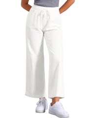 Casual Denim Pants Drawstring Elastic Waist Wide Legs Jeans
