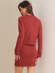 2 Pieces Stretch Textured Knit Cropped Jacket and Mini Skirt Suit Sets