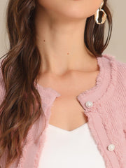 2 Pieces Stretch Textured Knit Cropped Jacket and Mini Skirt Suit Sets