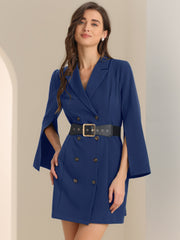 Elegant Slit Sleeve Belted Double Breasted Work Office Blazer Dress