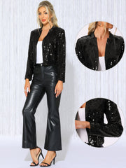 Sequin Long Sleeve Open Front Sparkle Glitter Crop Jacket