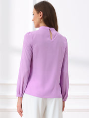 Chiffon Shirt Work Office Mock Neck Long Sleeve Blouse