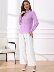 Chiffon Shirt Work Office Mock Neck Long Sleeve Blouse
