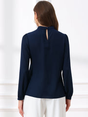 Chiffon Shirt Work Office Mock Neck Long Sleeve Blouse