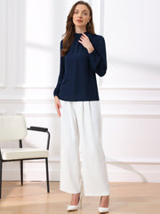 Chiffon Shirt Work Office Mock Neck Long Sleeve Blouse