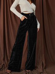 Velvet Straight Loose Fit Wide Leg Trousers Pants