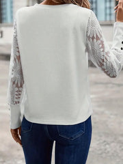 Elegant Lace Sheer Long Sleeves Knit Solid Color Soft Knit Body Office Blouse