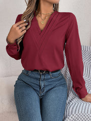 Solid Color Double Layer Breathable V Neck Long Sleeve Casual Business Work Blouse