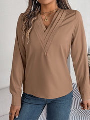 Solid Color Double Layer Breathable V Neck Long Sleeve Casual Business Work Blouse
