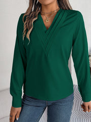 Solid Color Double Layer Breathable V Neck Long Sleeve Casual Business Work Blouse