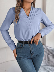 Solid Color Double Layer Breathable V Neck Long Sleeve Casual Business Work Blouse