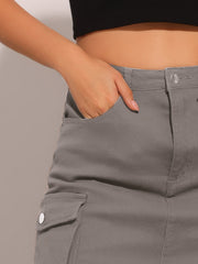 Midi Skirt Flap Pocket Back Slit Drawstring Cargo Skirt