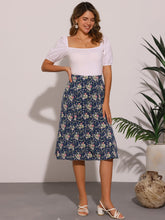 Floral Peasant Elastic Waist A-Line Ditsy Leave Midi Skirt