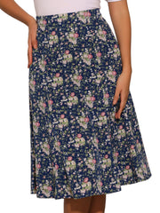 Floral Peasant Elastic Waist A-Line Ditsy Leave Midi Skirt