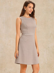Plaid Sleeveless Fit and Flare Houndstooth Work Dress