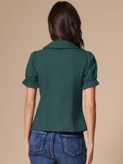 Peter Pan Collar Tie Neck Casual Cute Cotton Button-Up Shirt