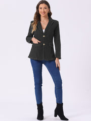 Notched Lapel Denim Single Breasted Shoulder Pad Blazer Jackets