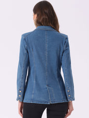 Notched Lapel Denim Single Breasted Shoulder Pad Blazer Jackets