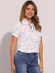 Retro Dots Bow Tie Peter Pan Collar Chiffon Blouse