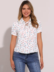 Retro Dots Bow Tie Peter Pan Collar Chiffon Blouse