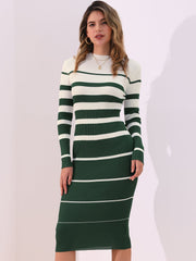 Striped Long Sleeve Bodycon Knit Midi Sweater Dress