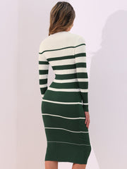 Striped Long Sleeve Bodycon Knit Midi Sweater Dress