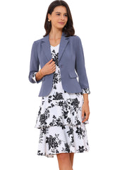Work flower Print Contrast Panel 2pc Sets Chiffon V Neck Jacket Dress