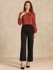 Peter Pan Collar Chiffon Bow Tie Neck Puff Sleeve Button Blouse