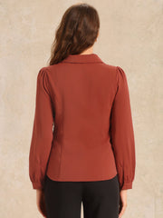 Peter Pan Collar Chiffon Bow Tie Neck Puff Sleeve Button Blouse