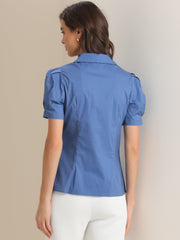 Puff Short Sleeve Turn Down Collared Office Button Down Shirt