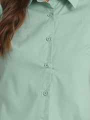 Puff Short Sleeve Turn Down Collared Office Button Down Shirt