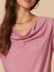 Cowl Neck Short Sleeve Casual Stretchy Blouse