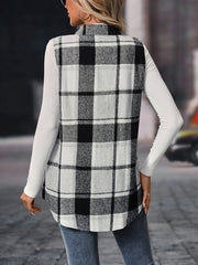 Plaid Sleeveless Button Down Brushed Vest Jacket