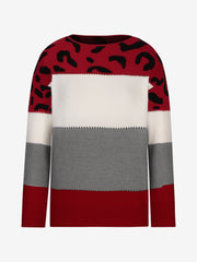 Leopard Colorblock Crew Neck Long Sleeve Casual Sweater
