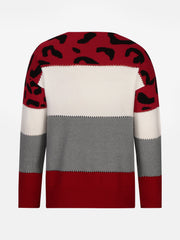 Leopard Colorblock Crew Neck Long Sleeve Casual Sweater