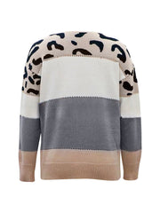 Leopard Colorblock Crew Neck Long Sleeve Casual Sweater