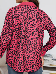 Leopard Textured Long Sleeve Collar Shacket Shirt