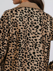 Leopard Textured Long Sleeve Collar Shacket Shirt