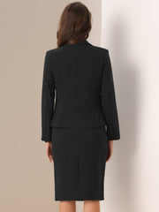 2 Pieces Long Sleeve Work Outfits Blazer and Pencil Skirt Suit Set