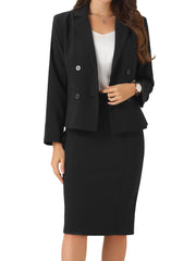 2 Pieces Long Sleeve Work Outfits Blazer and Pencil Skirt Suit Set