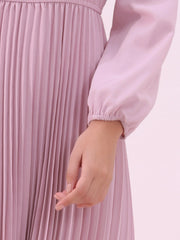 A-Line Flowy Long Sleeve Tie V Neck Pleated Midi Dress