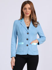 Faux Suede Lapel Collar Cowgirl 2 Button Blazer Jacket