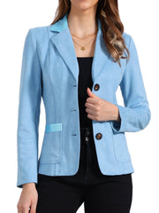 Faux Suede Lapel Collar Cowgirl 2 Button Blazer Jacket