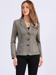 Faux Suede Lapel Collar Cowgirl 2 Button Blazer Jacket