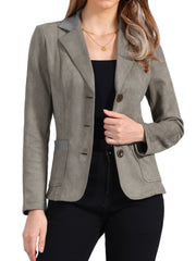 Faux Suede Lapel Collar Cowgirl 2 Button Blazer Jacket