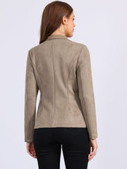 Faux Suede Lapel Collar Cowgirl 2 Button Blazer Jacket