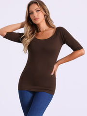 Half Sleeves Scoop Neck Fitted Layering Soft T-Shirt
