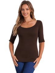 Half Sleeves Scoop Neck Fitted Layering Soft T-Shirt