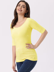 Half Sleeves Scoop Neck Fitted Layering Soft T-Shirt