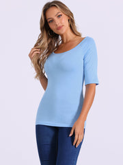 Half Sleeves Scoop Neck Fitted Layering Soft T-Shirt